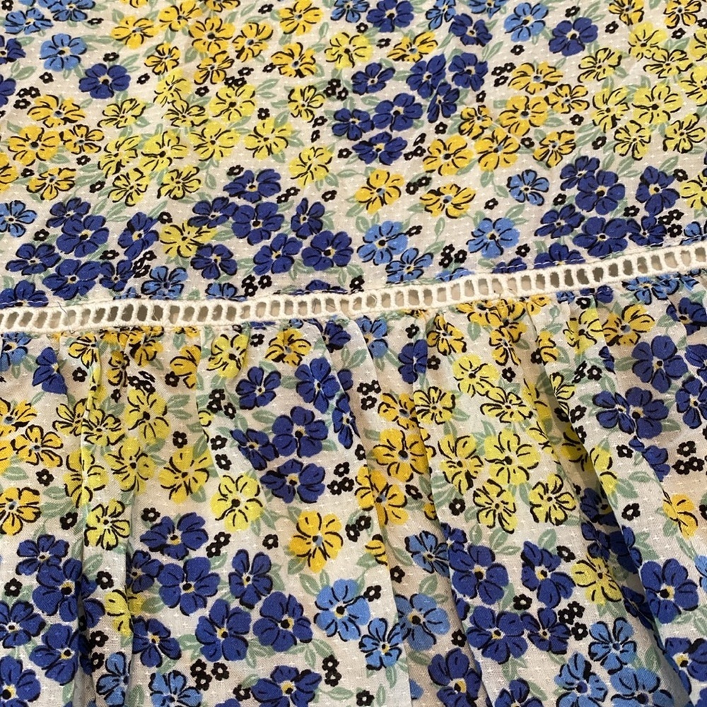 Lost + Wander Smocked Bodice S/S Blossom & Bloom Blue Yellow Floral Dress Sz L — image 4 of 8